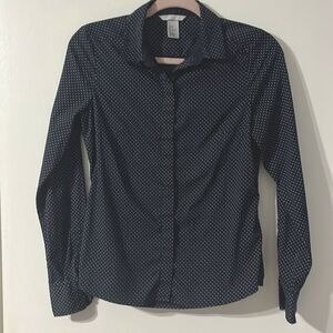 H&M Button-down Blouse Navy Polka Dots Size 6  / Small